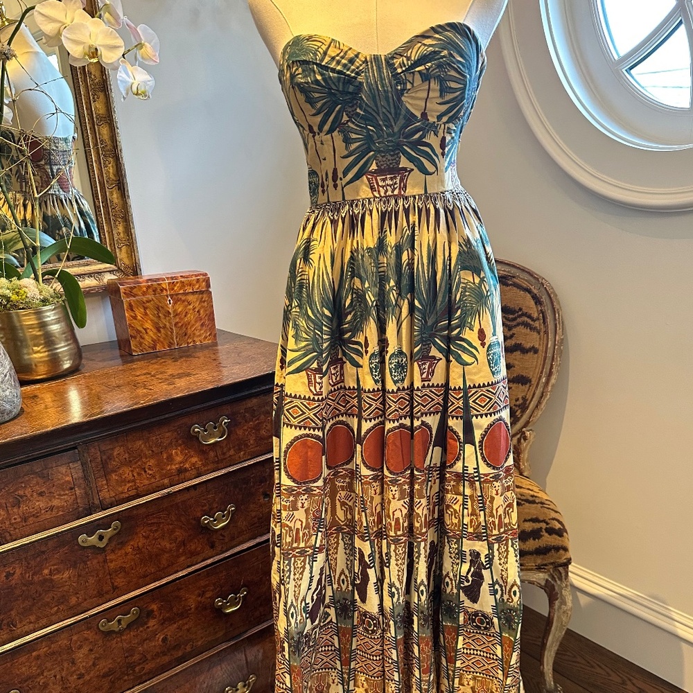 Emporio Sirenuse Strapless Midi Dress in Cream, Green, Rust - Picture 10 of 16